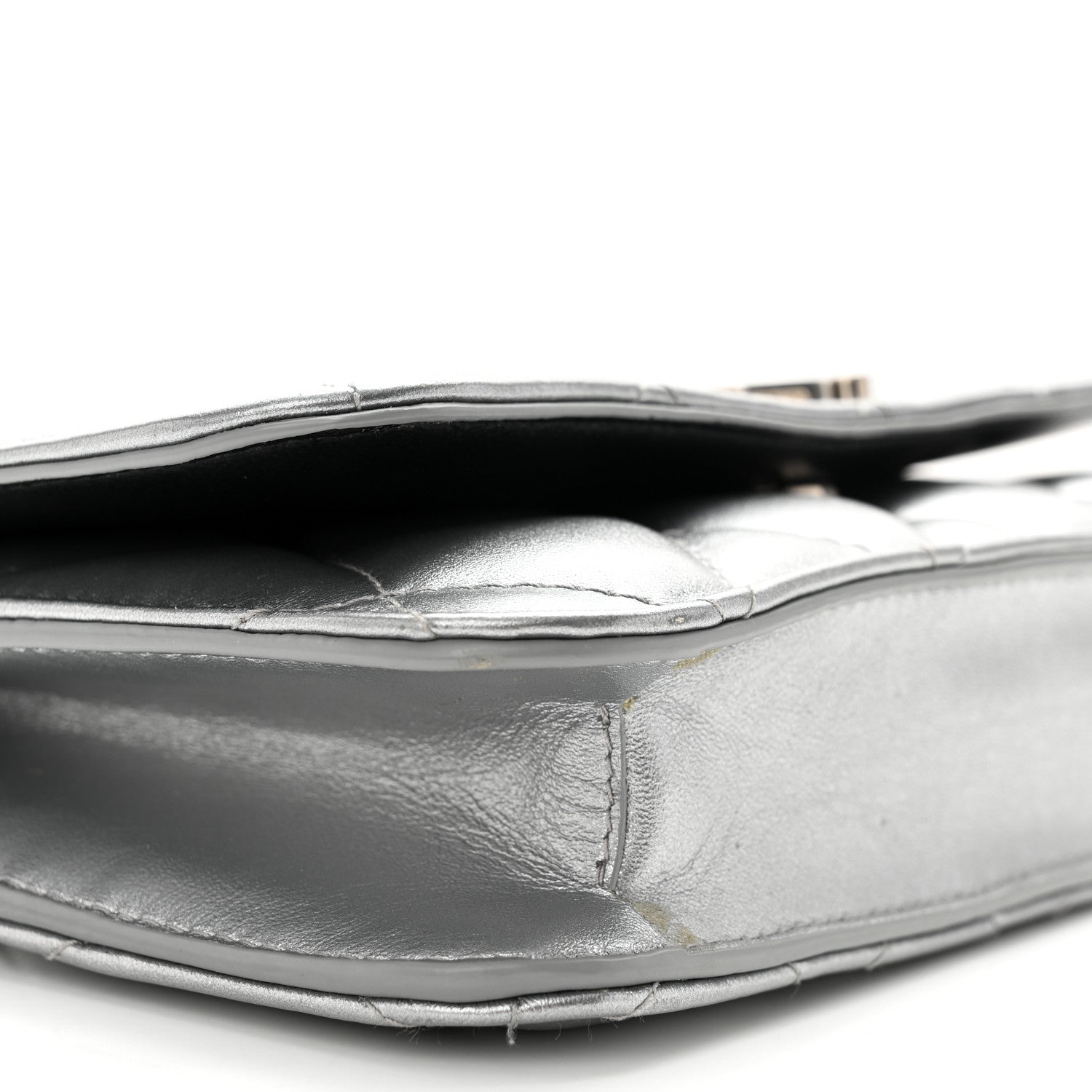 Balenciaga Metallic Calfskin Quilted Touch B Wallet On Chain Silver 8 of 9