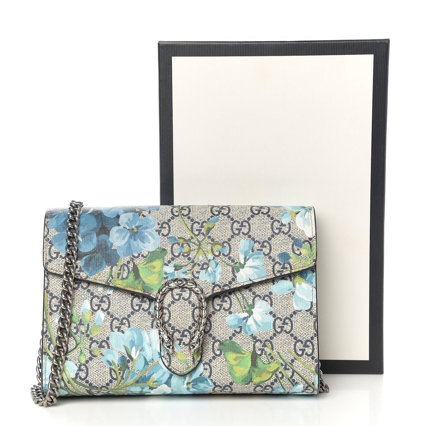 GG Supreme Monogram Blooms Mini Dionysus Chain Wallet Beige Blue Navy Vintage Blue