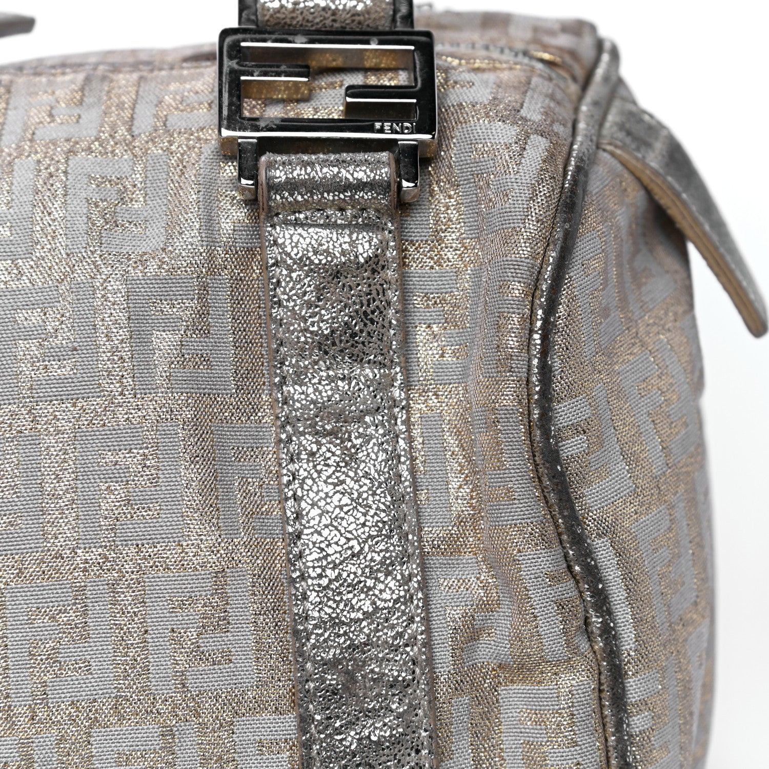 Fendi Metallic Jacquard Zucchino Mini Forever Boston Gold Silver 31 of 41