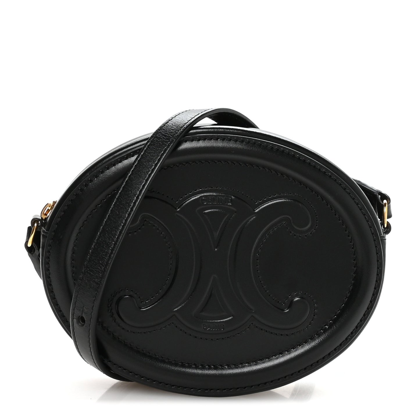 Smooth Calfskin Cuir Small Triomphe Oval Crossbody Purse Black