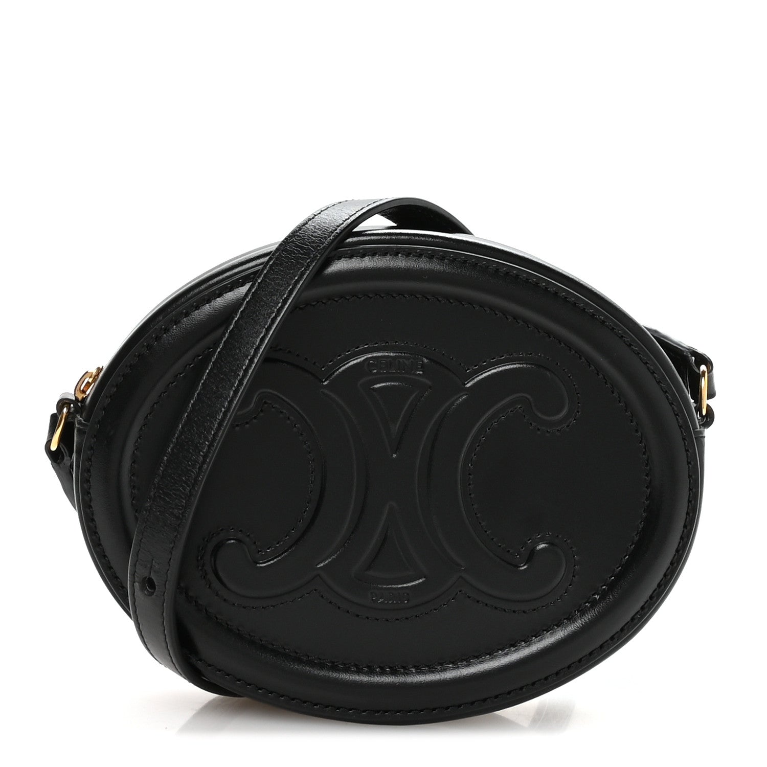 Celine Smooth Calfskin Cuir Small Triomphe Oval Crossbody Purse Black 1 of 10
