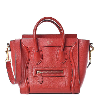 Celine Drummed Calfskin Nano Luggage Coquelicot 1 of 15