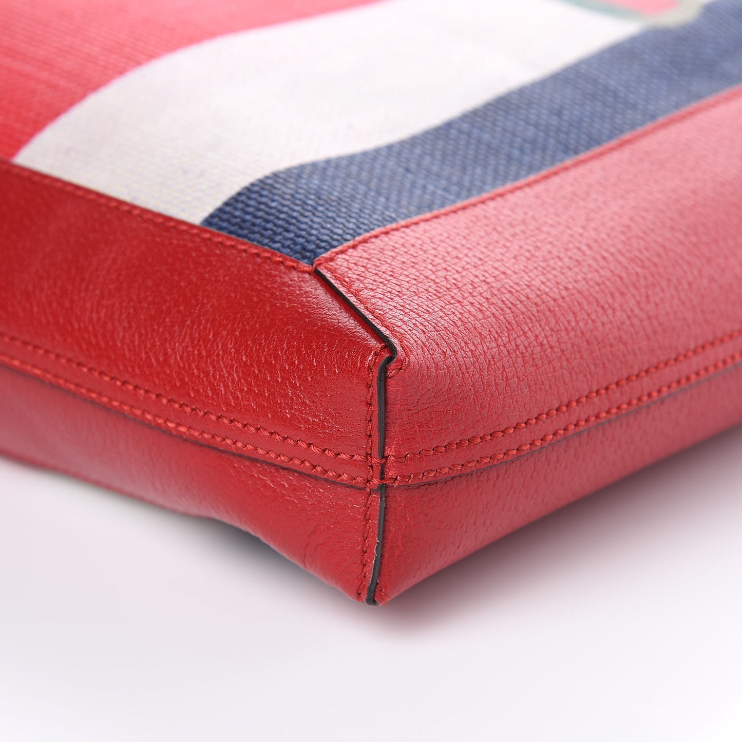 Canvas Calfskin Sylvie Stripe Logo Mens Tote Red White Blue
