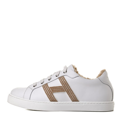 Hermes Calfskin Shearling Womens Avantage Sneakers 39.5 White Ecru 1 of 10