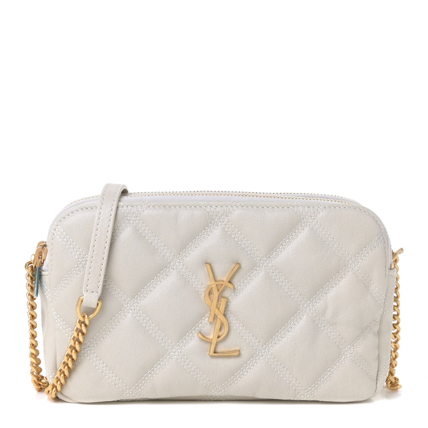 Grained Lambskin Quilted Mini Becky Double Zip Bag Vintage White