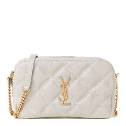 Saint Laurent Grained Lambskin Quilted Mini Becky Double Zip Bag Vintage White 1 of 5