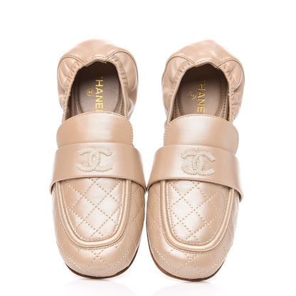 Chanel Laminated Lambskin Womens Quilted Elastic CC Moccasin Loafers 36 Beige 8 of 9