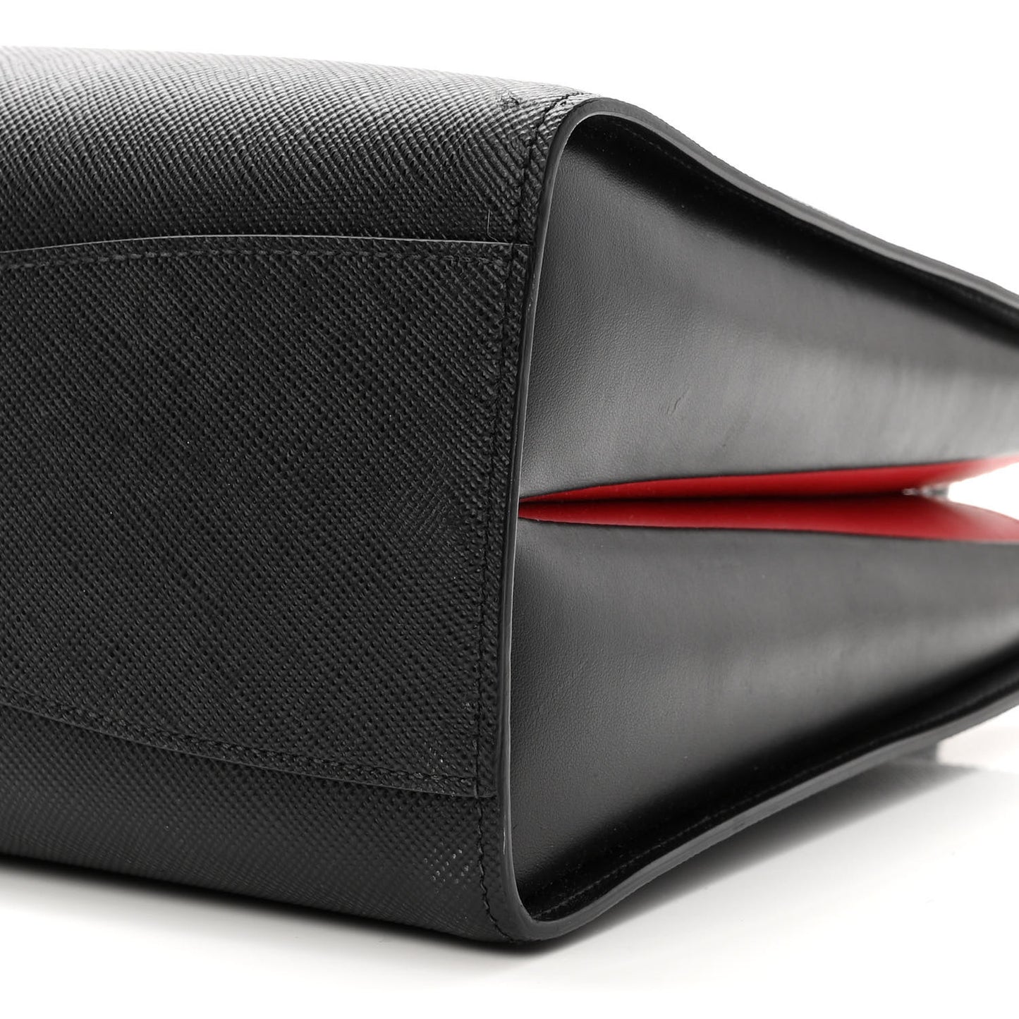 Saffiano City Calfskin Large Bibliothèque Top Handle Black Fuoco