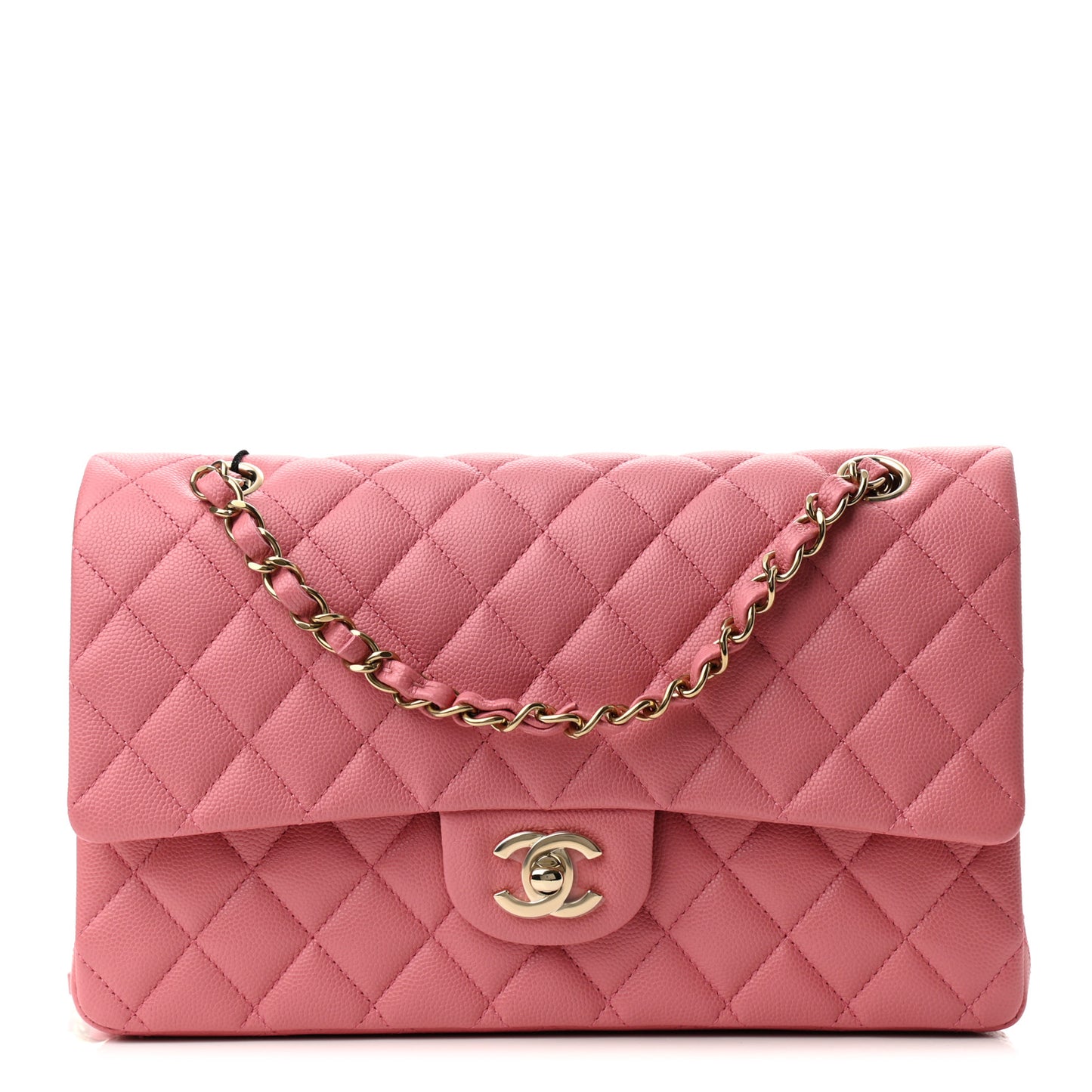 Caviar Quilted Medium Double Flap Pink
