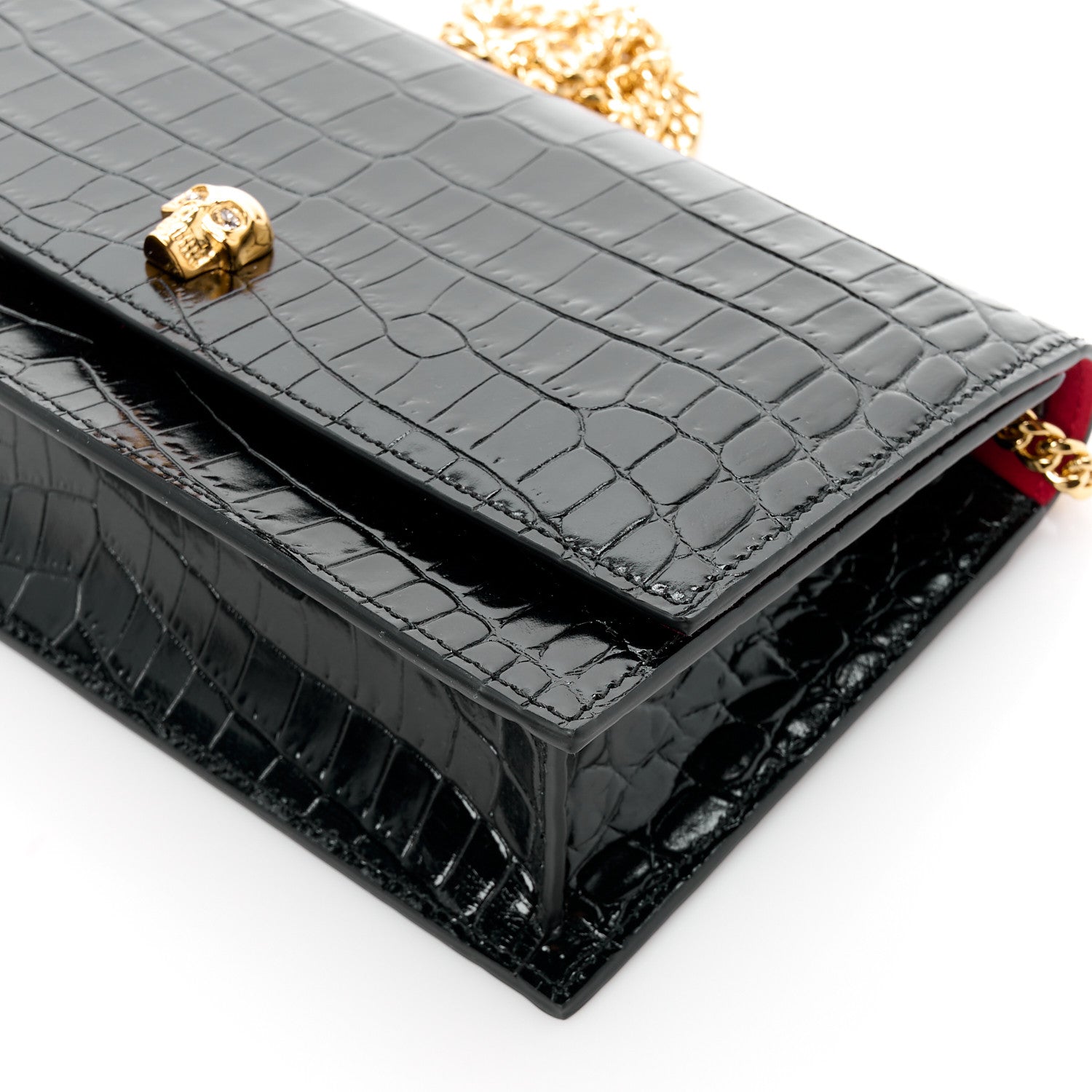 Alexander McQueen Calfskin Crocodile Embossed Skull Medium Shoulder Bag Black 10 of 11