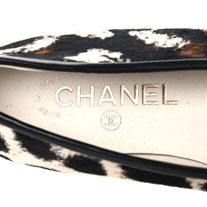Chanel Pony Hair Calfskin Cap Toe CC Ballerina Flats 36 White Brown Black 9 of 10