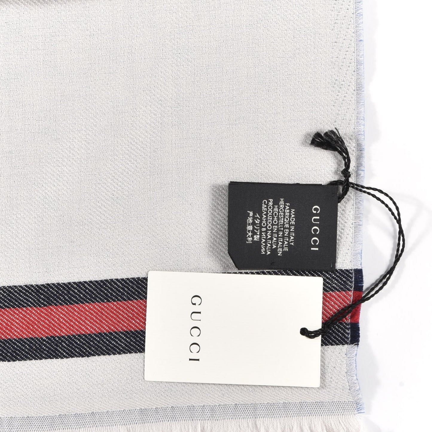 Wool GG Monogram Web New Arliss Fringe Scarf Blue