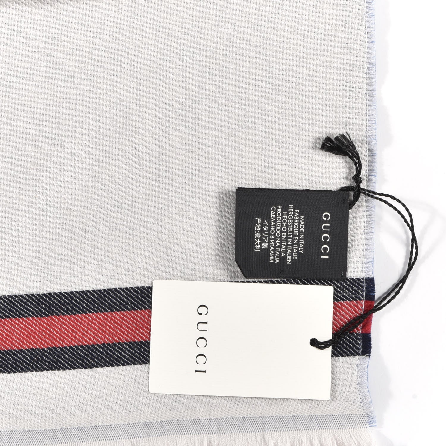 Gucci Wool GG Monogram Web New Arliss Fringe Scarf Blue 4 of 5