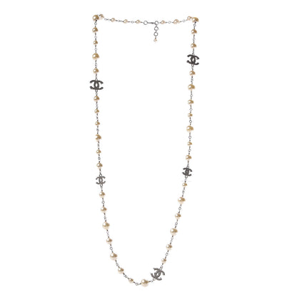 Chanel Crystal Pearl CC Long Necklace Silver 3 of 5