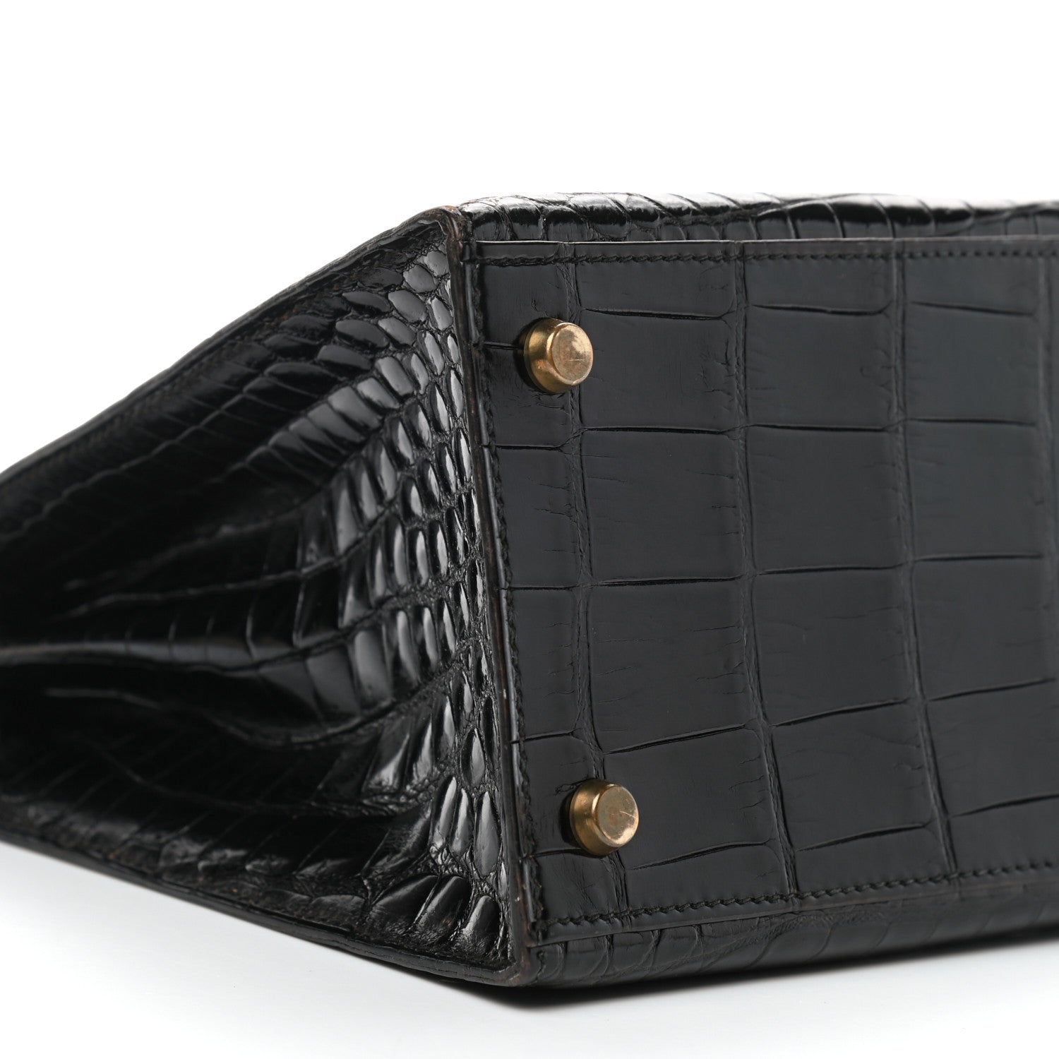 Hermes Shiny Niloticus Crocodile Kelly Sellier 28 Black 9 of 13