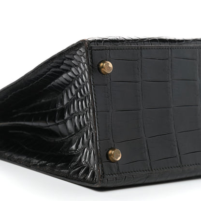 Hermes Shiny Niloticus Crocodile Kelly Sellier 28 Black 9 of 13