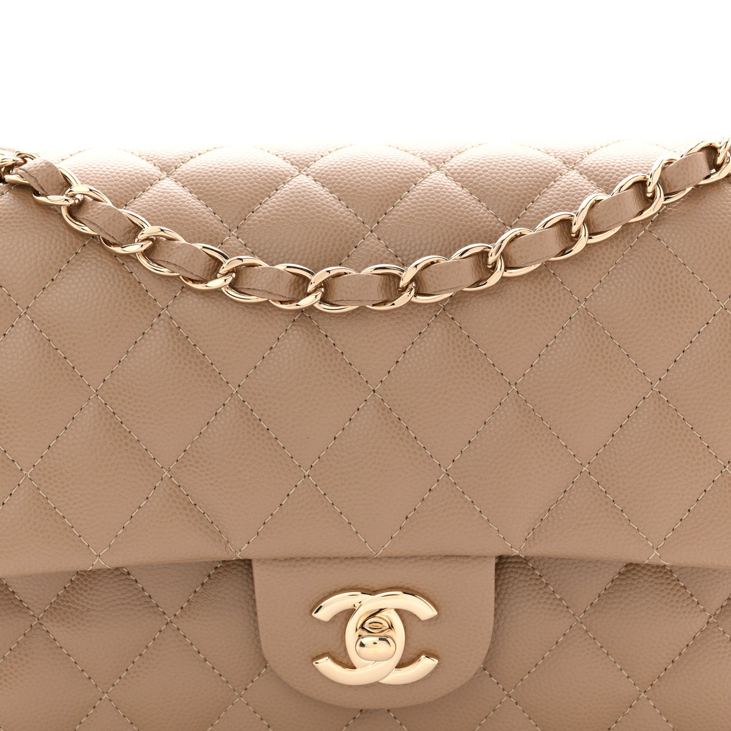 Caviar Quilted Medium Double Flap Beige