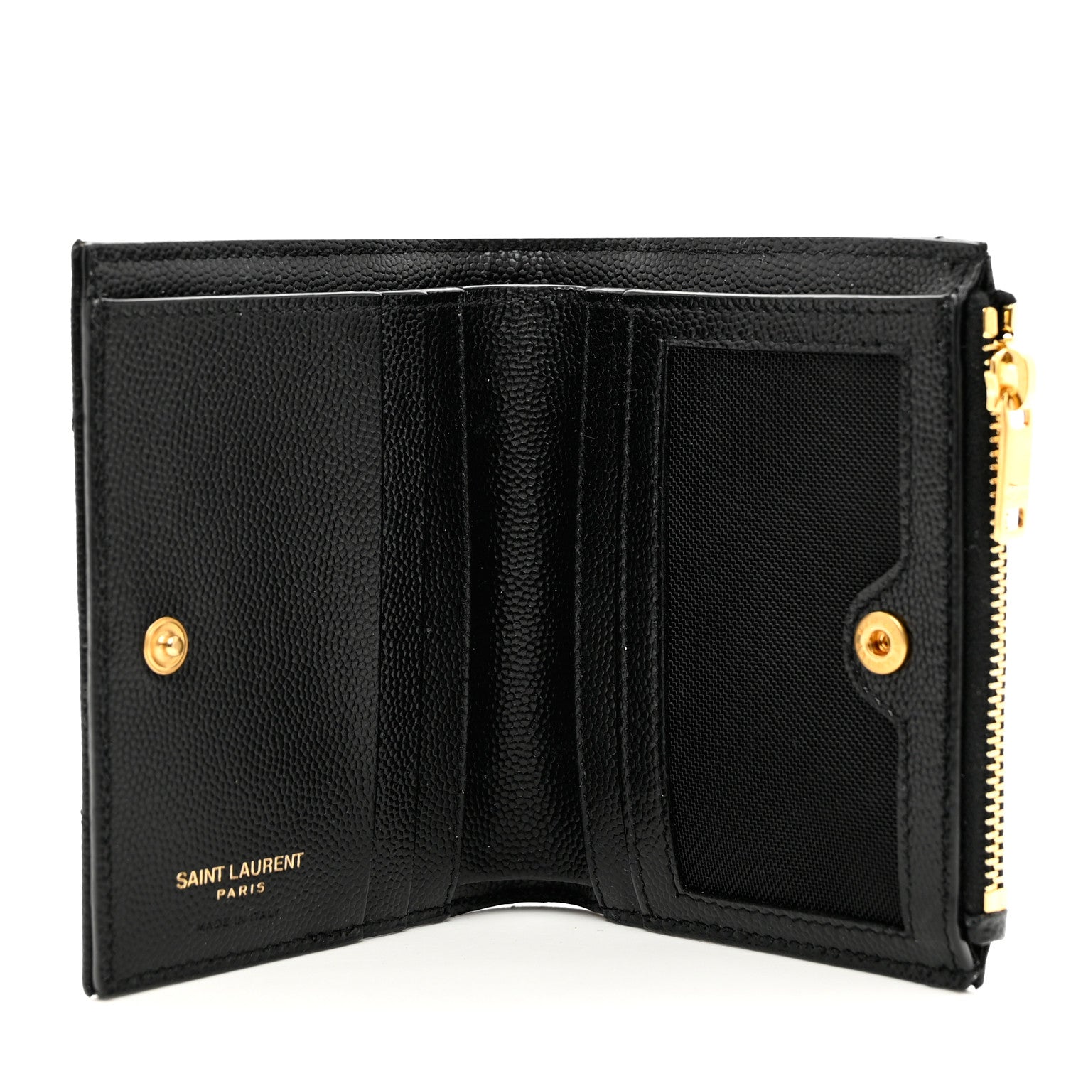Saint Laurent Grain De Poudre Matelasse Chevron Monogram Zipped Card Case Black 5 of 7