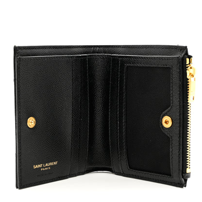 Saint Laurent Grain De Poudre Matelasse Chevron Monogram Zipped Card Case Black 5 of 7