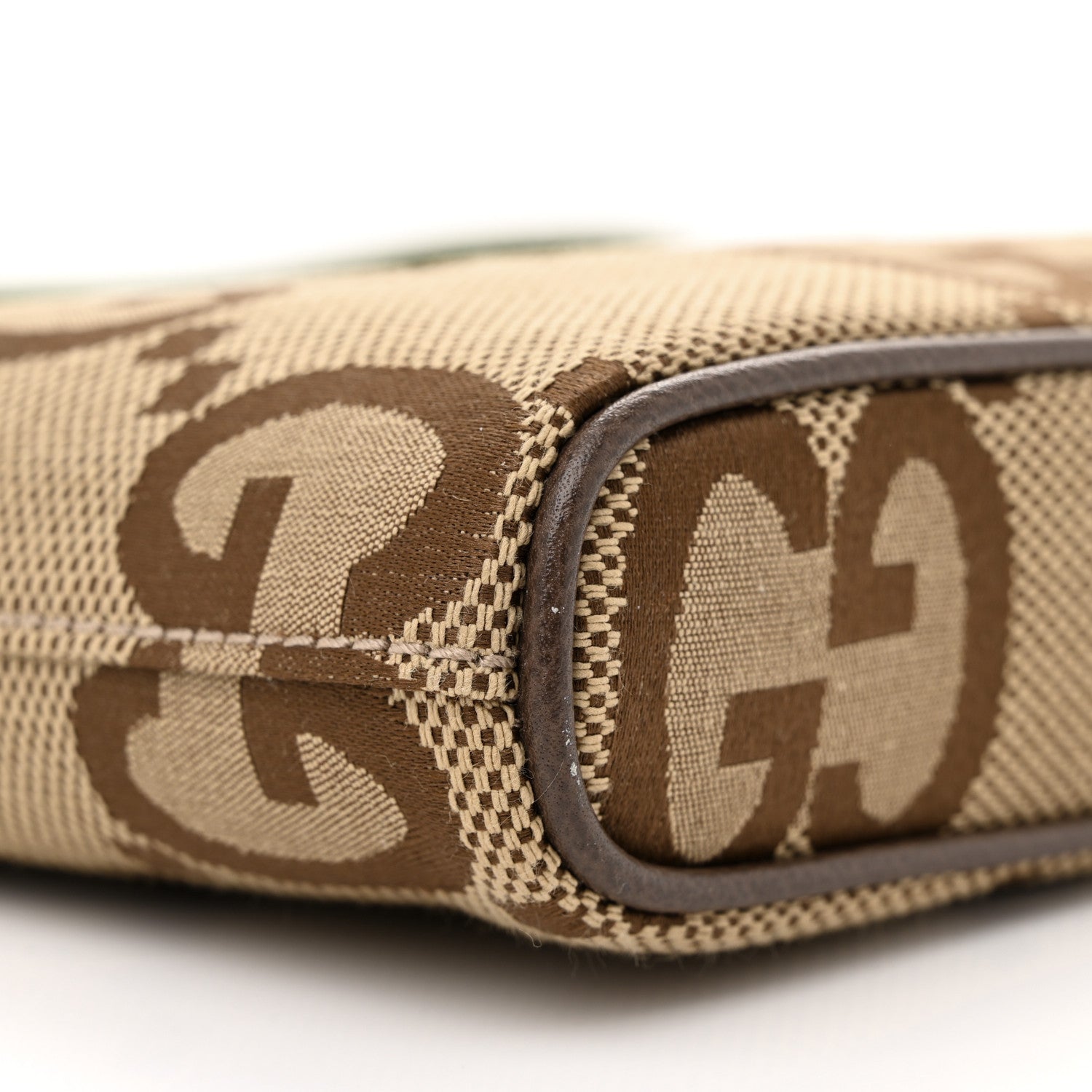 Gucci Monogram Jumbo GG Textured Dollar Calfskin Web Wristlet Messenger Bag Camel Ebony New Acero 9 of 11