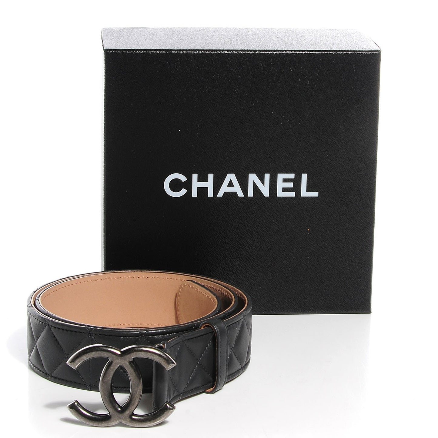 Lambskin Quilted CC Belt 85 34 Dark Grey