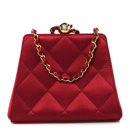 Chanel Satin Quilted CC Kisslock Clutch Red 1 of 10