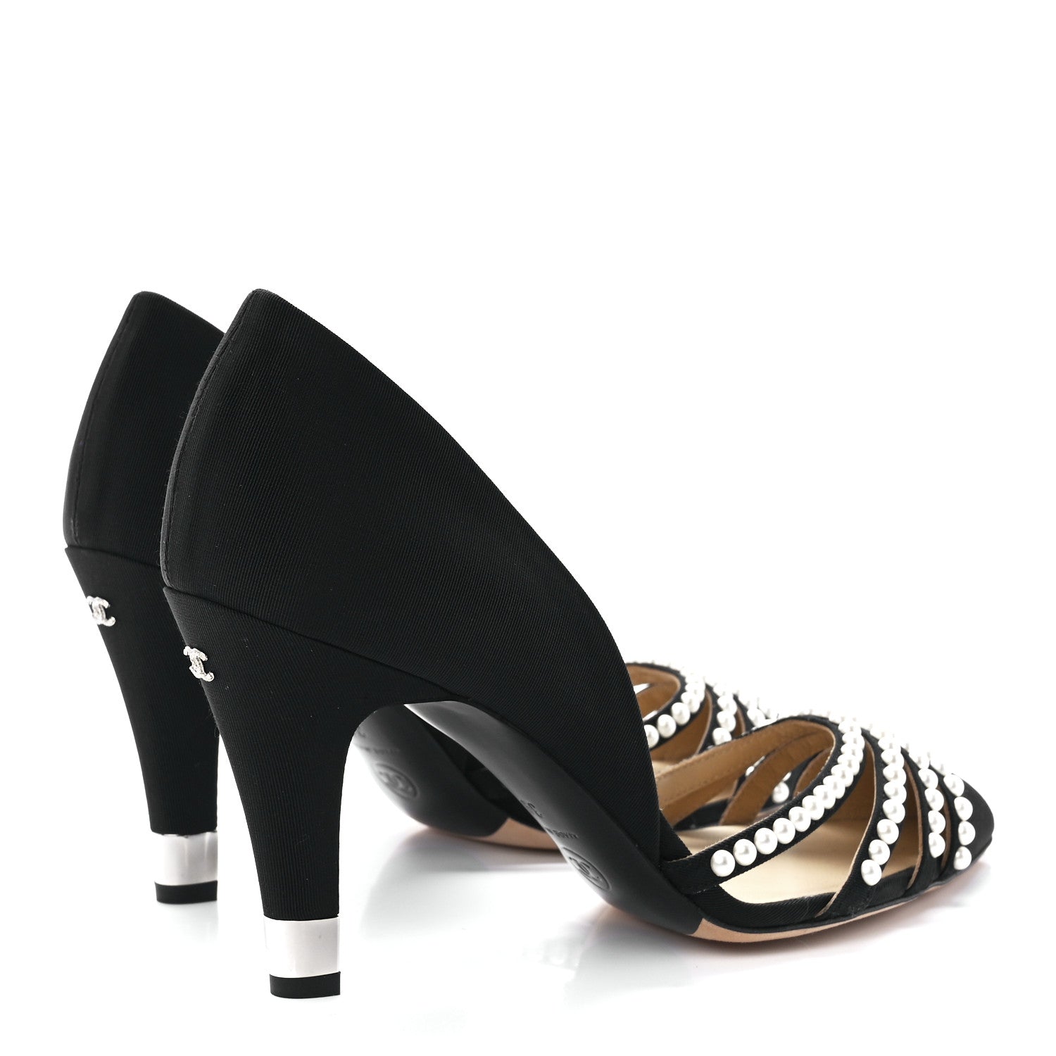 Chanel Satin Grosgrain Pearl Pumps 39 Black 4 of 7
