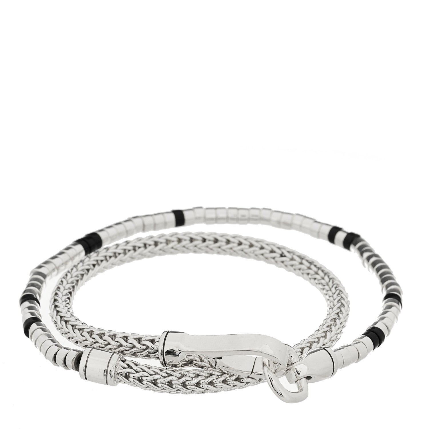 John Hardy Sterling Silver Black Onyx Heishi Double Wrap Bracelet 1 of 3