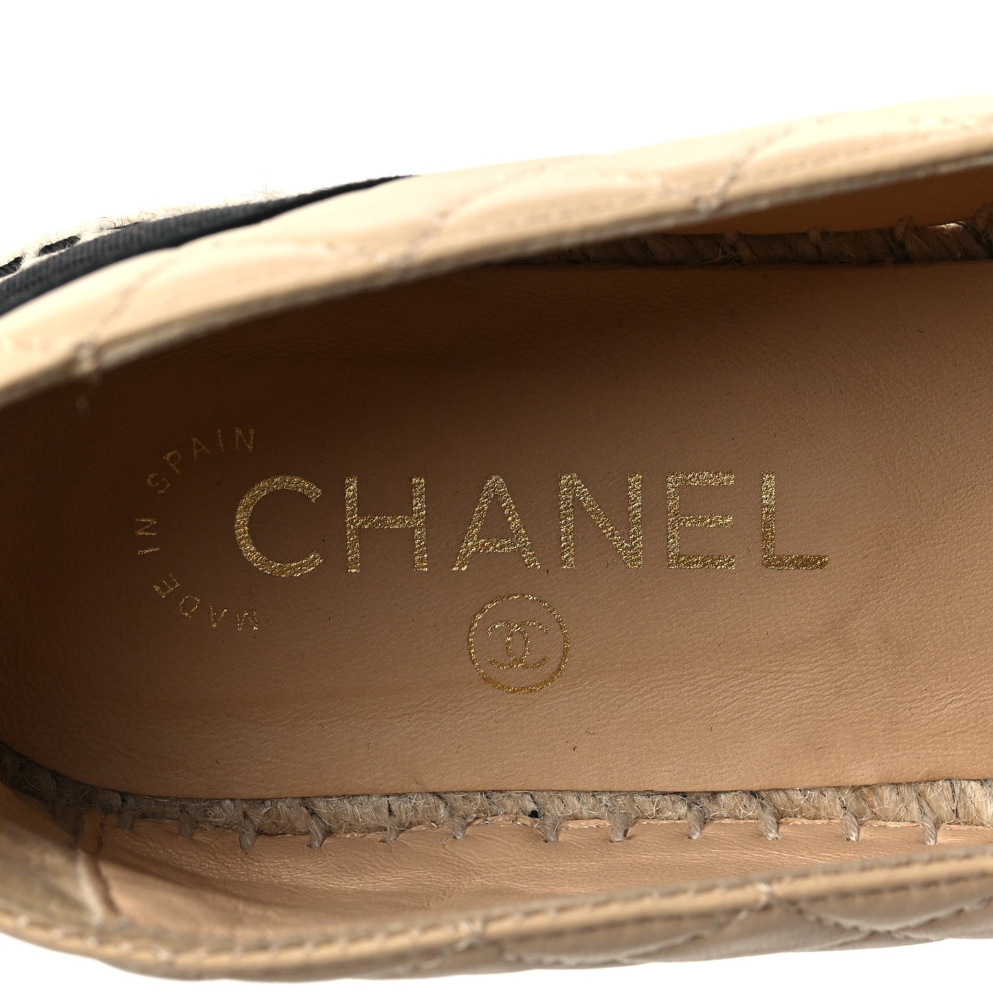 Lambskin Grosgrain Quilted CC Chain Espadrilles 40 Beige Black