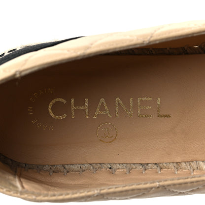 Chanel Lambskin Grosgrain Quilted CC Chain Espadrilles 40 Beige Black 8 of 8