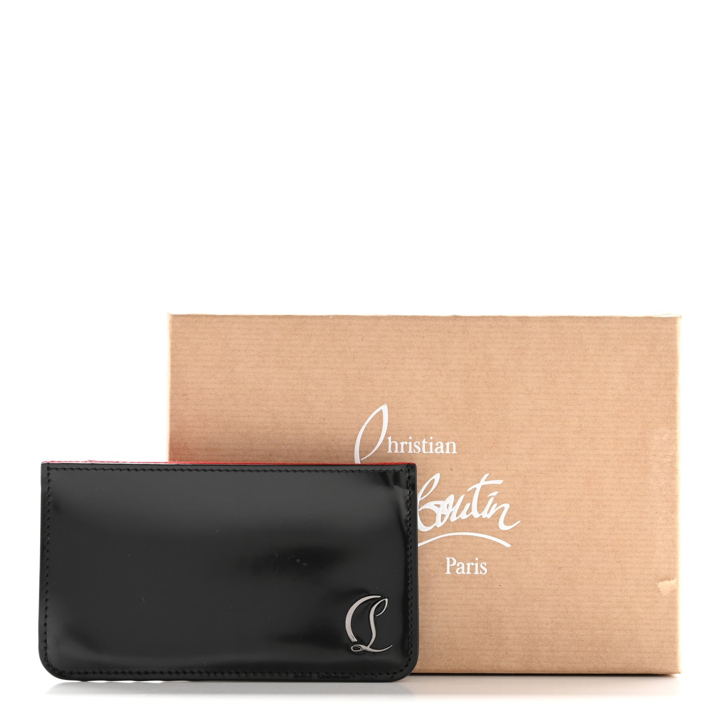 Calfskin Abrasivato Loubi54 Zipped Card Holder Black GunMetal