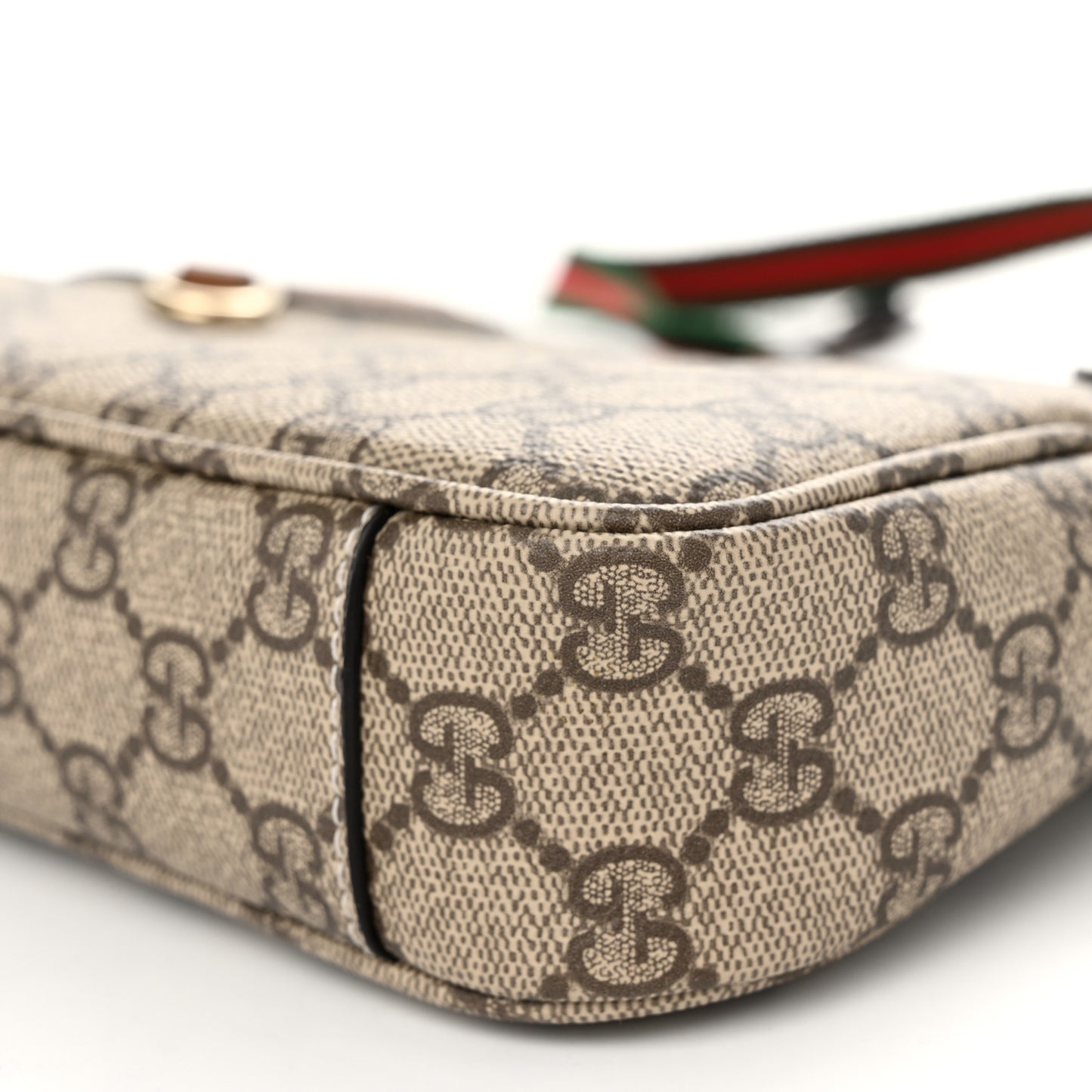 GG Supreme Monogram Textured Calfskin Small Emblem Shoulder Bag Beige Dark Brown