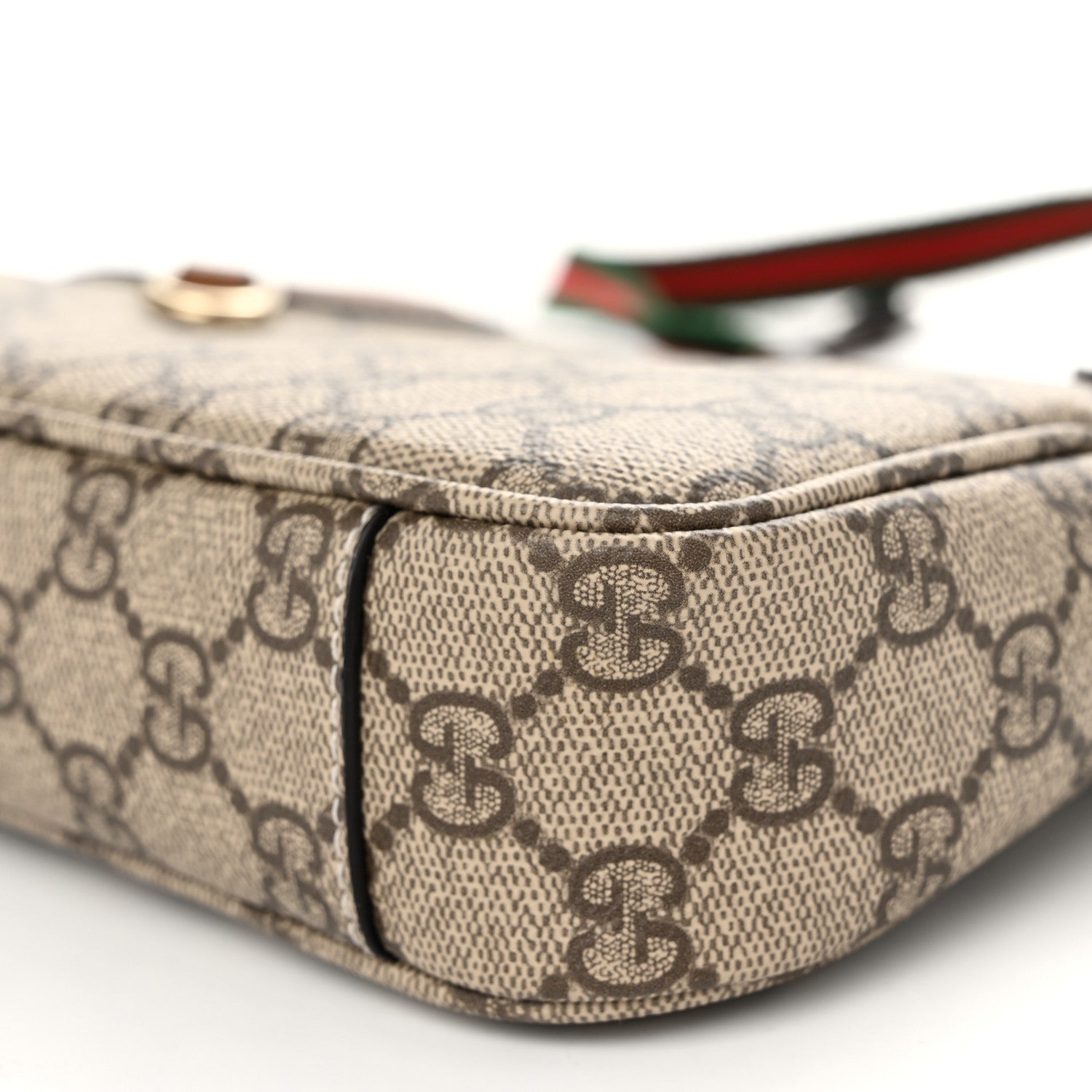 Gucci GG Supreme Monogram Textured Calfskin Small Emblem Shoulder Bag Beige Dark Brown 10 of 10