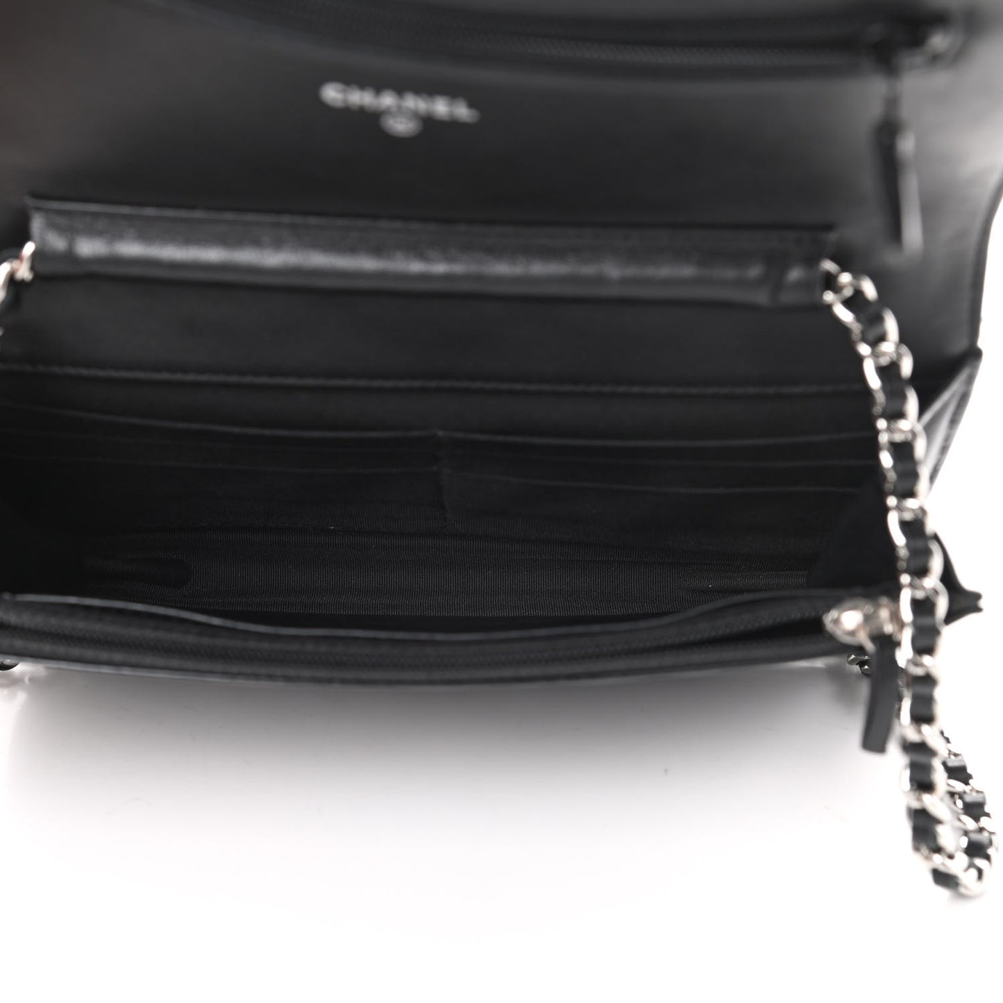 Patent Quilted Brilliant Wallet On Chain WOC Black