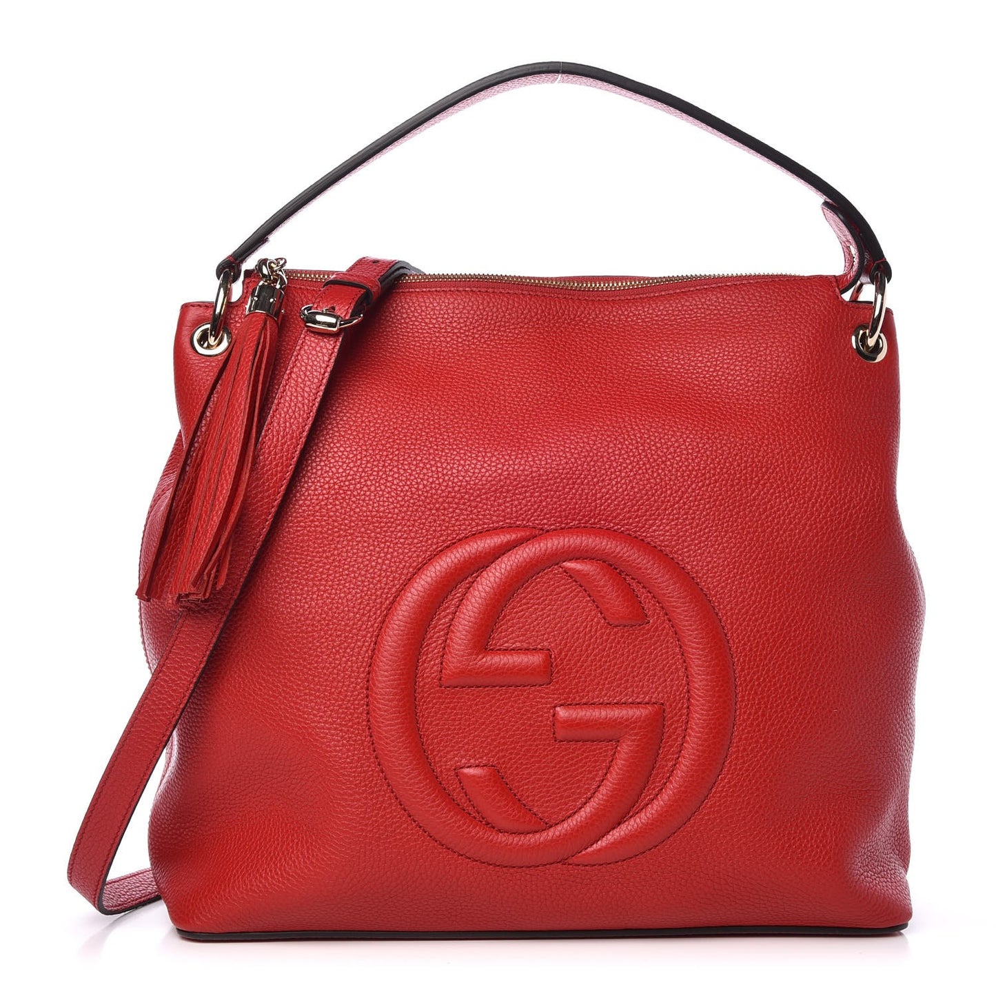 Pebbled Calfskin Large Soho Hobo Tabasco Red