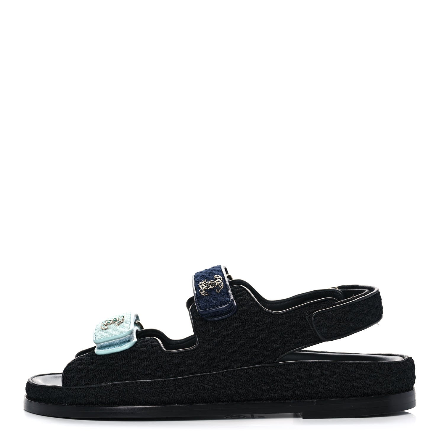 Chanel Knit Fabric Velcro Dad Sandals 41 Black Dark Blue Light Blue 1 of 10
