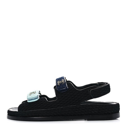 Chanel Knit Fabric Velcro Dad Sandals 41 Black Dark Blue Light Blue 1 of 10