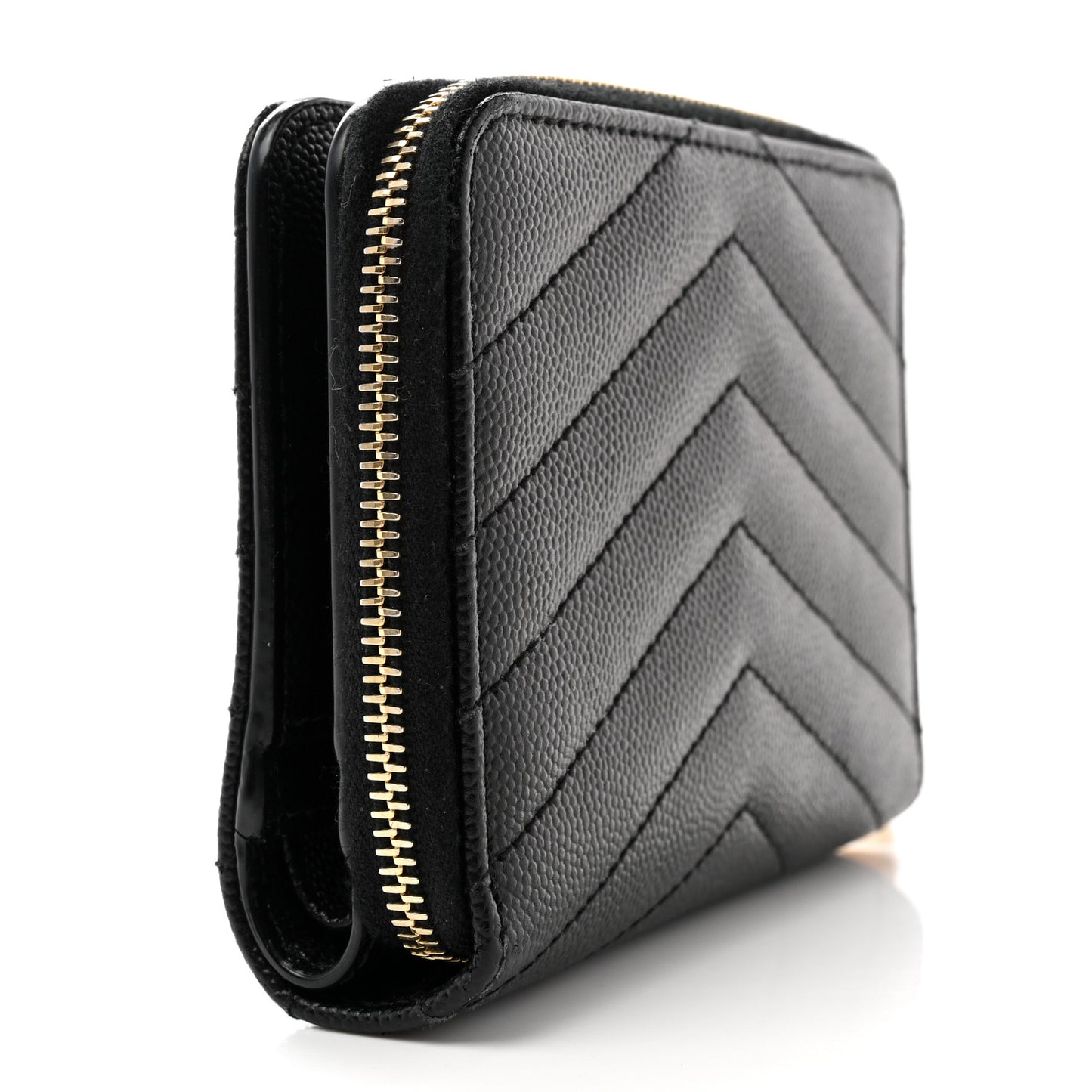 Grain De Poudre Matelasse Chevron Monogram Compact Zip Around Wallet Black
