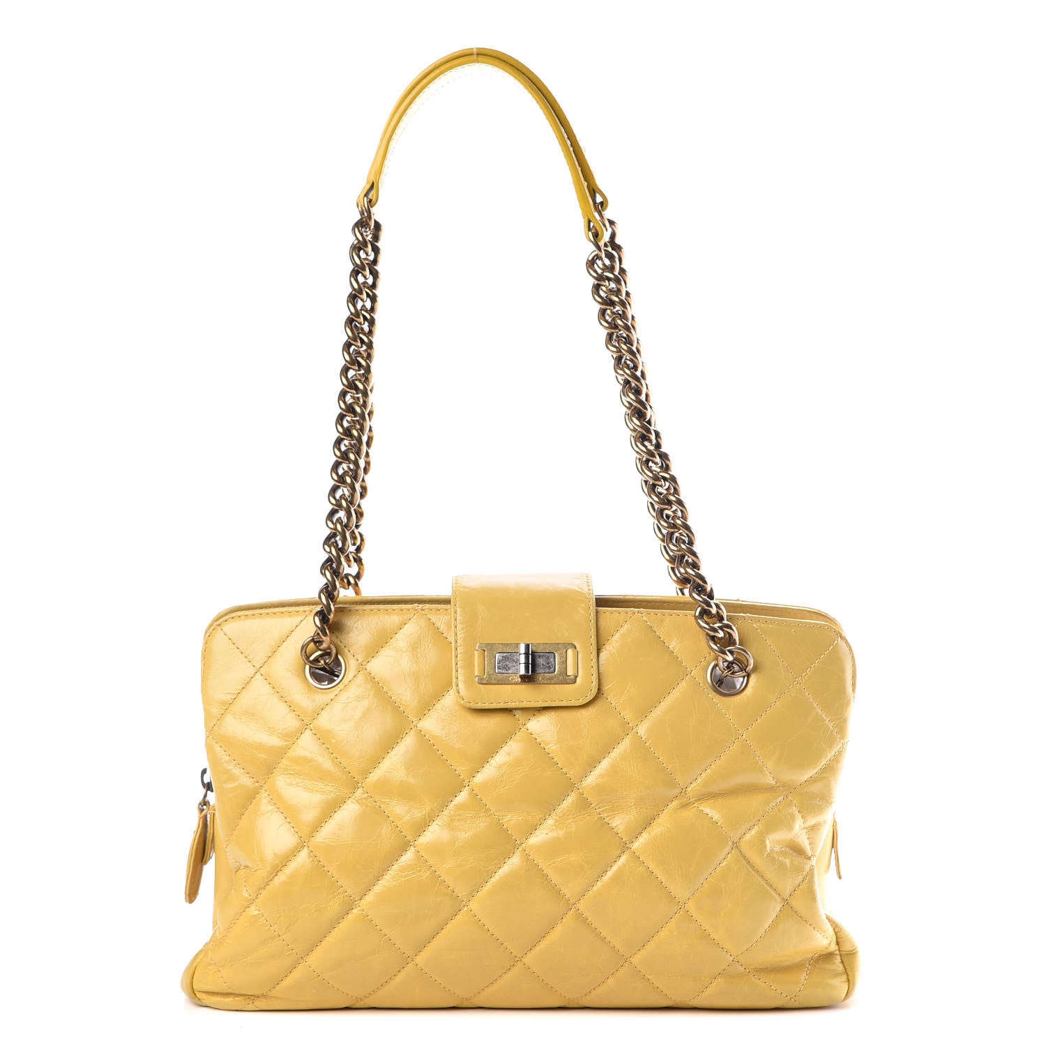 Chanel Glazed Calfskin Quilted Mademoiselle Bowling Tote Yellow 1 of 22