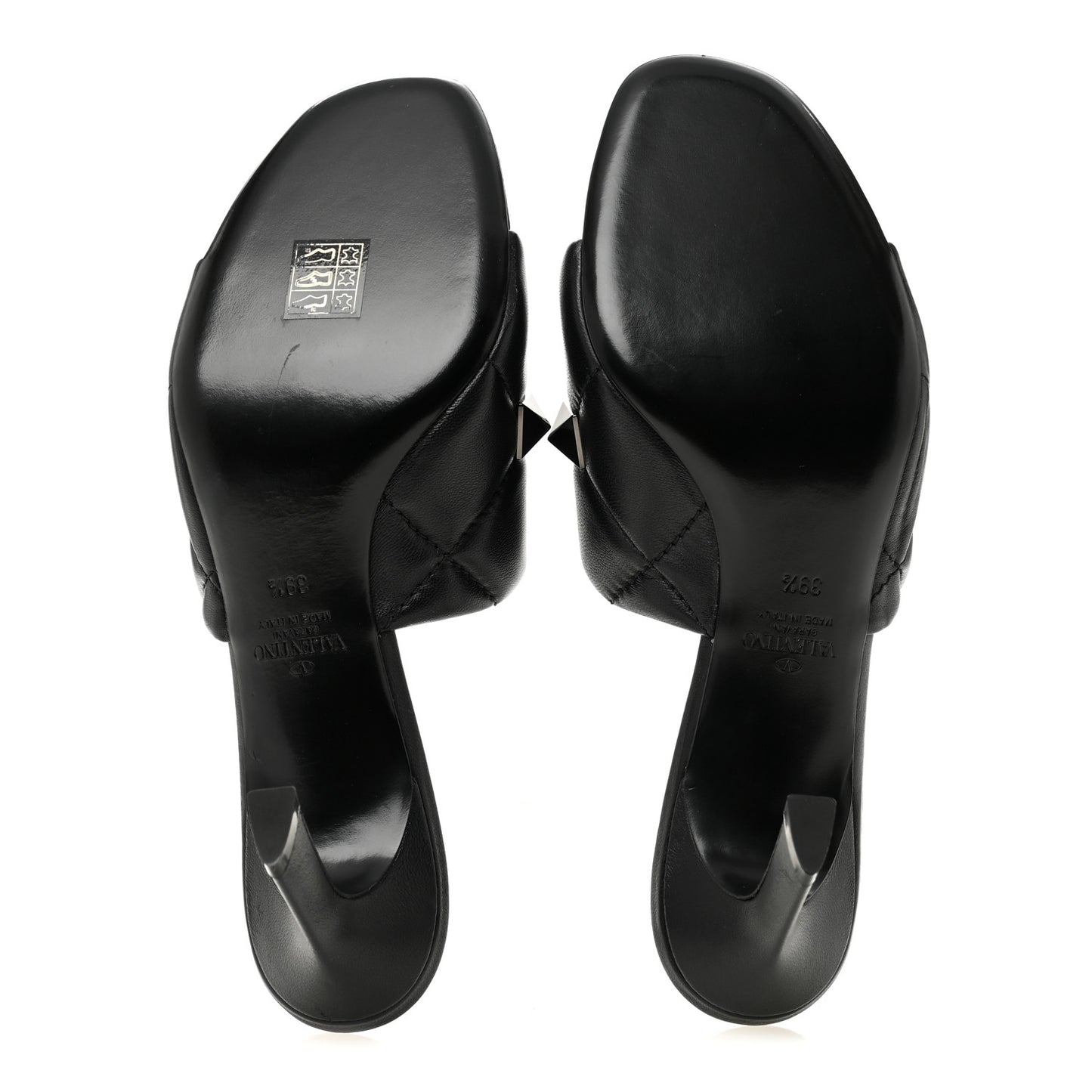 Nappa Quilted Monochrome Roman Stud 65mm Slide Sandals 39.5 Black