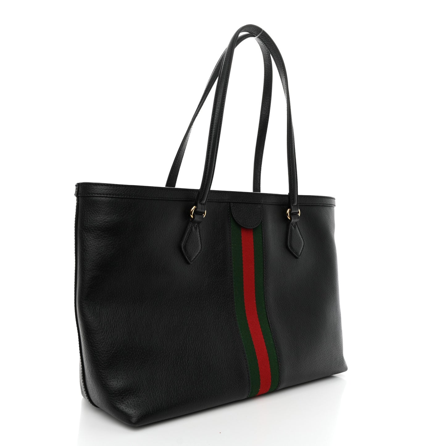 Textured Calfskin Web Medium Ophidia Shopping Tote Black