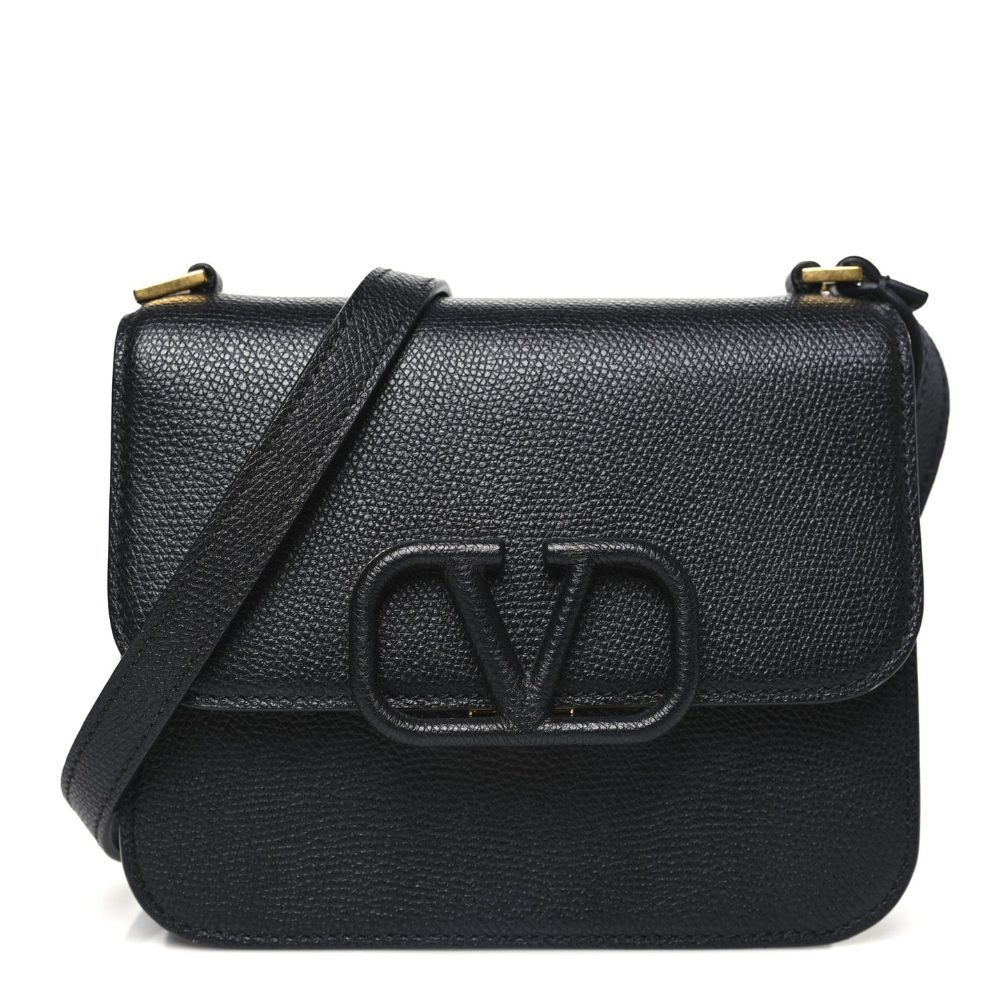 Grainy Calfskin Small VSling Shoulder Bag Black
