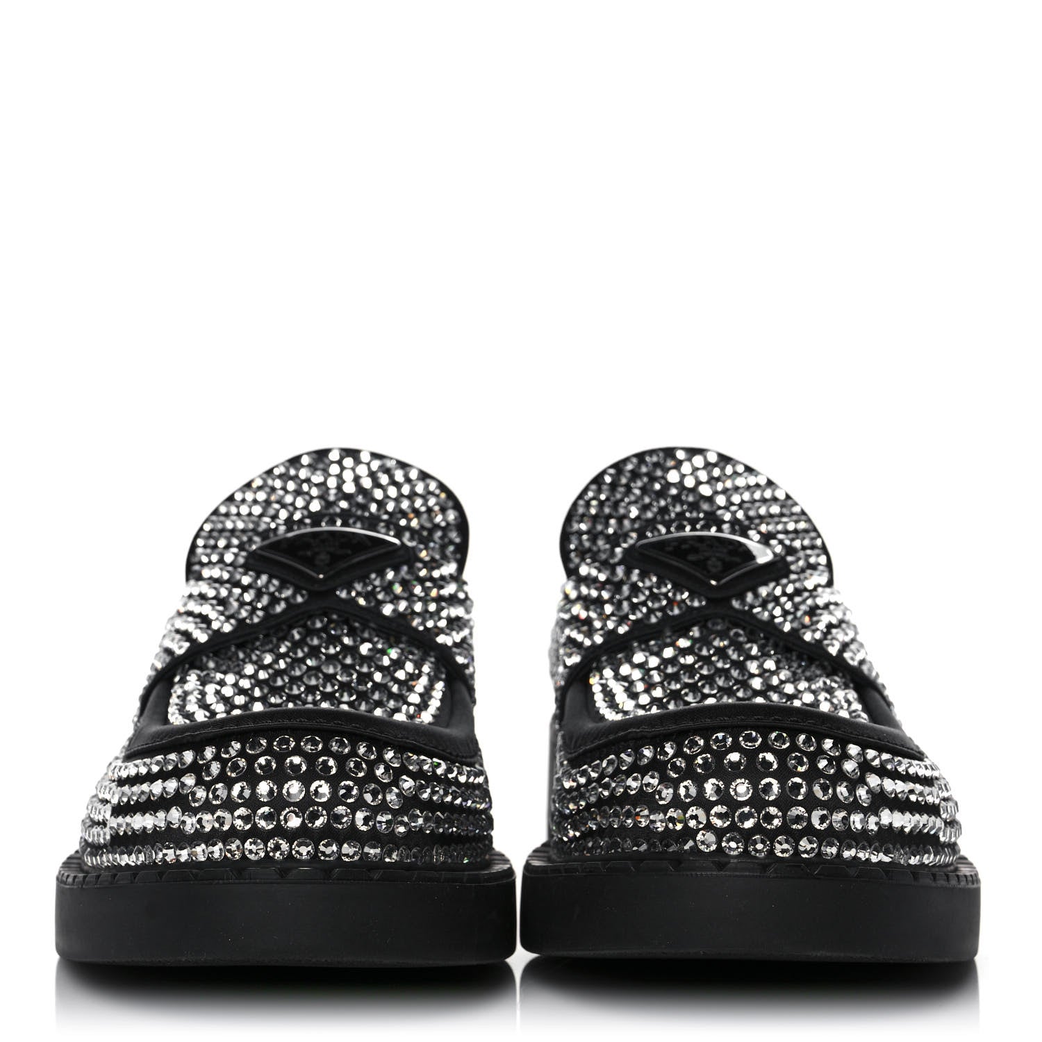 Prada Satin Crystal Metal Triangle Logo Mens Loafers 8 Crystal 2 of 9