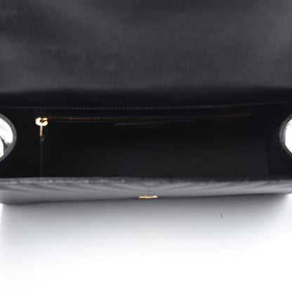 Saint Laurent Grain De Poudre Matelasse Chevron Large Monogram Satchel Black 5 of 9