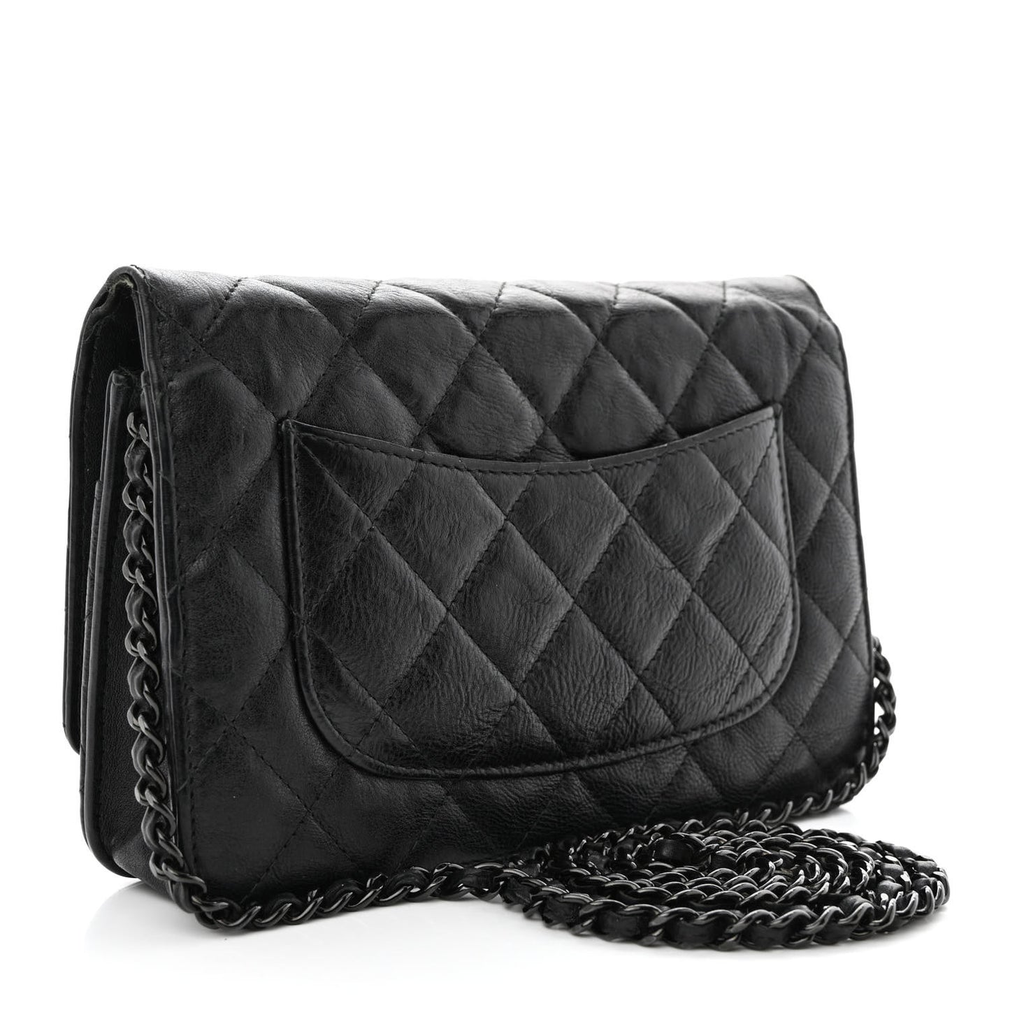 Crumpled Calfskin Quilted Wallet On Chain WOC So Black