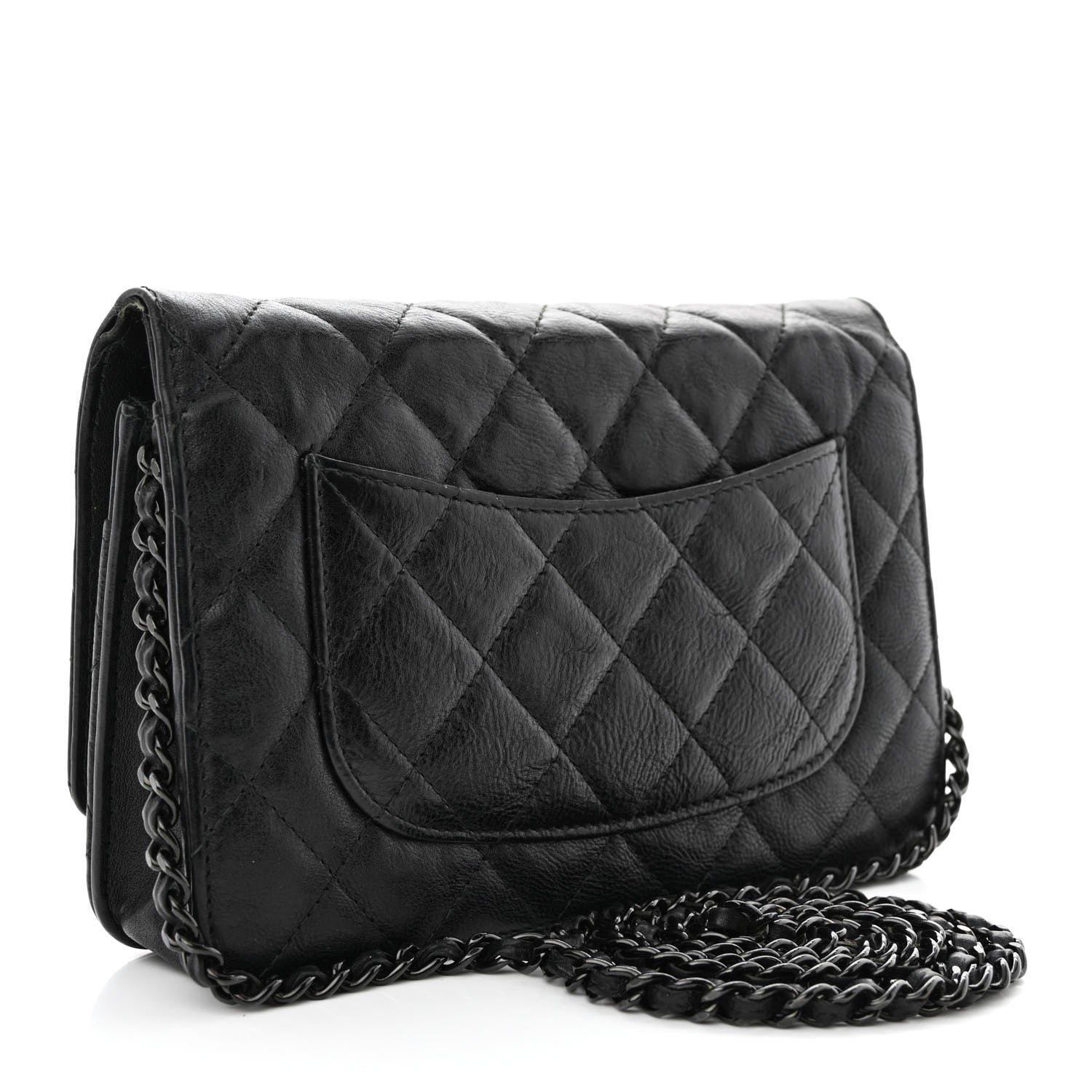 Chanel Crumpled Calfskin Quilted Wallet On Chain WOC So Black 3 of 17