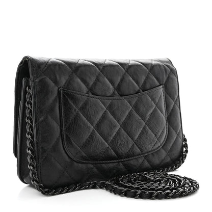 Chanel Crumpled Calfskin Quilted Wallet On Chain WOC So Black 3 of 17