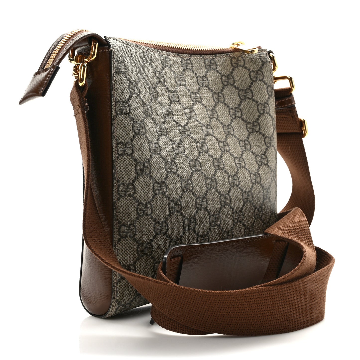 GG Supreme Monogram Azalea Calfskin Retro Interlocking G Flat Messenger Bag Beige Ebony Brown Sugar