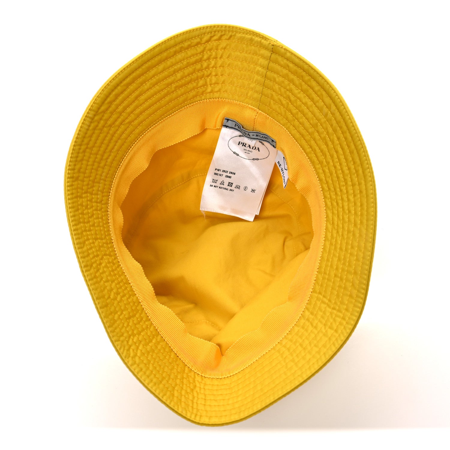 Prada Re-Nylon Metal Triangle Logo Mens Bucket Hat M Giallo 7 of 8