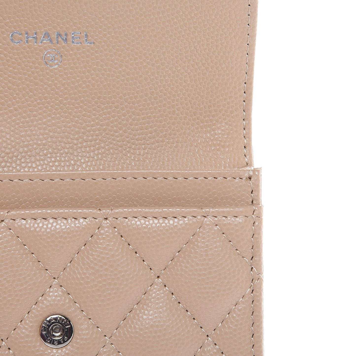 Caviar Quilted Flap Card Holder Beige